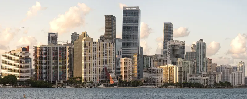 Brickell's waterfront towers across Biscayne Bay in late-afternoon light
